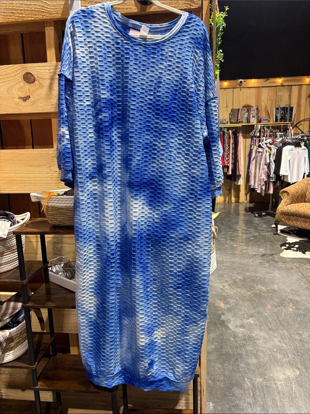 Blue Tie-Dye Textured Women’s Dress